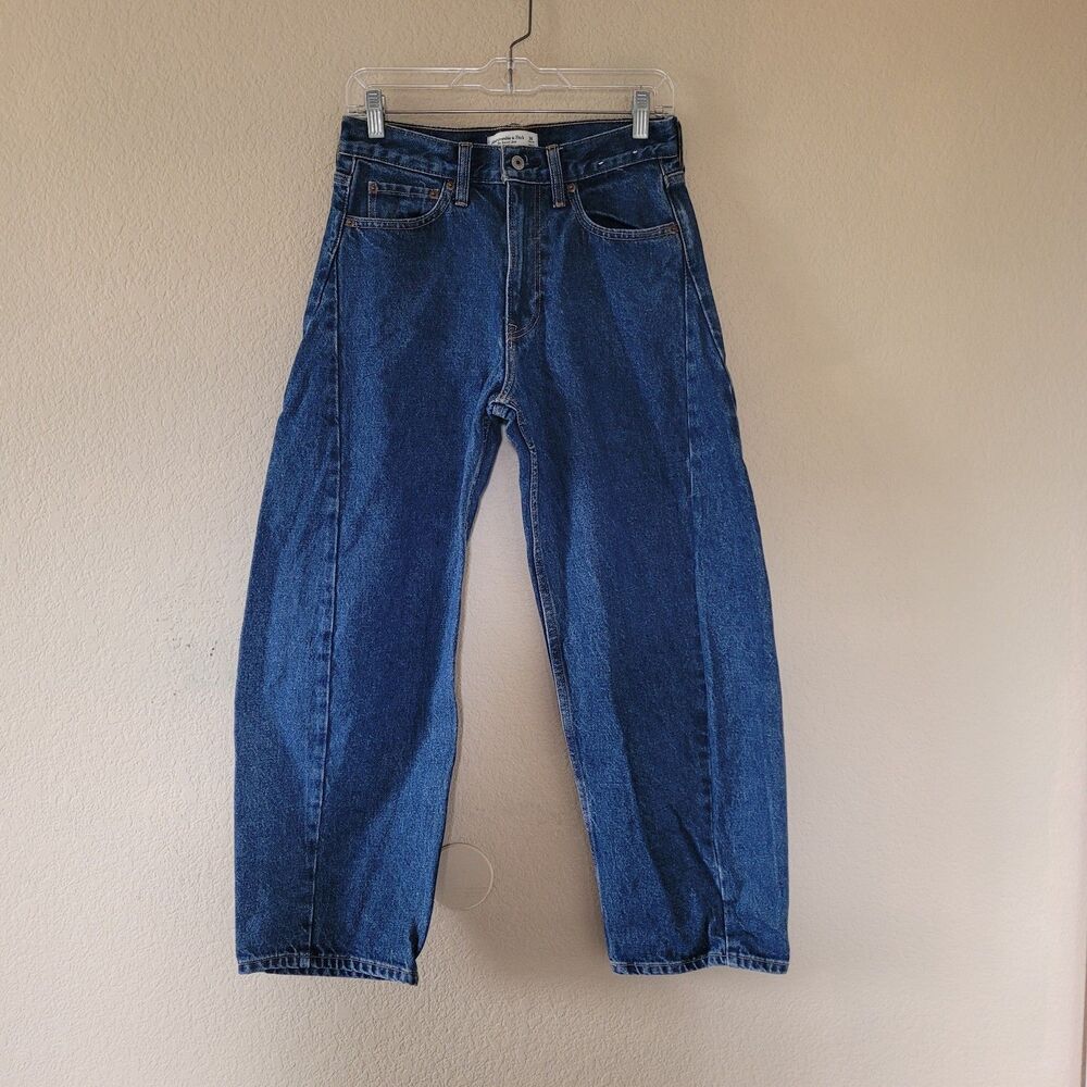 Abercrombie & Fitch The Barrel Jean Mid Rise Womens 26 Dark Wash Baggy Relaxed